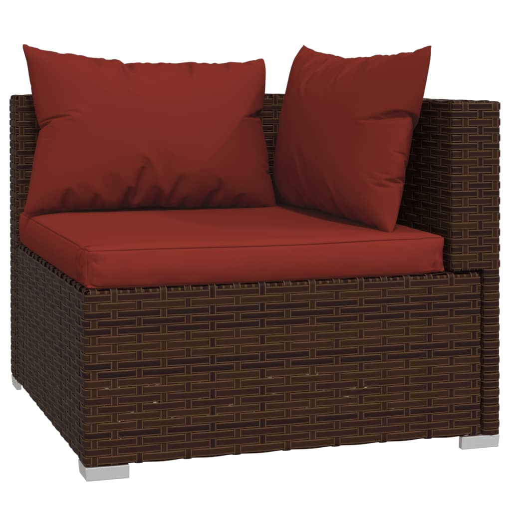 10-tlg. Garten-Lounge-Set mit Kissen Braun Poly Rattan