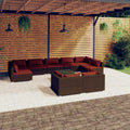 10-tlg. Garten-Lounge-Set mit Kissen Braun Poly Rattan