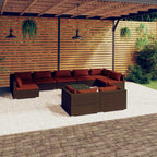 10-tlg. Garten-Lounge-Set mit Kissen Braun Poly Rattan