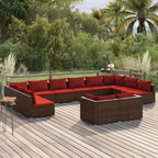 12-tlg. Garten-Lounge-Set mit Kissen Braun Poly Rattan