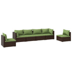 6-tlg. Garten-Lounge-Set mit Kissen Poly Rattan Braun