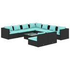 10-tlg. Garten-Lounge-Set mit Kissen Schwarz Poly Rattan
