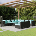 10-tlg. Garten-Lounge-Set mit Kissen Schwarz Poly Rattan