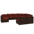 9-tlg. Garten-Lounge-Set mit Kissen Poly Rattan Braun