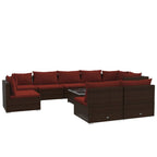 10-tlg. Garten-Lounge-Set mit Kissen Poly Rattan Braun