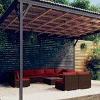 10-tlg. Garten-Lounge-Set mit Kissen Poly Rattan Braun