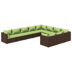 10-tlg. Garten-Lounge-Set mit Kissen Poly Rattan Braun