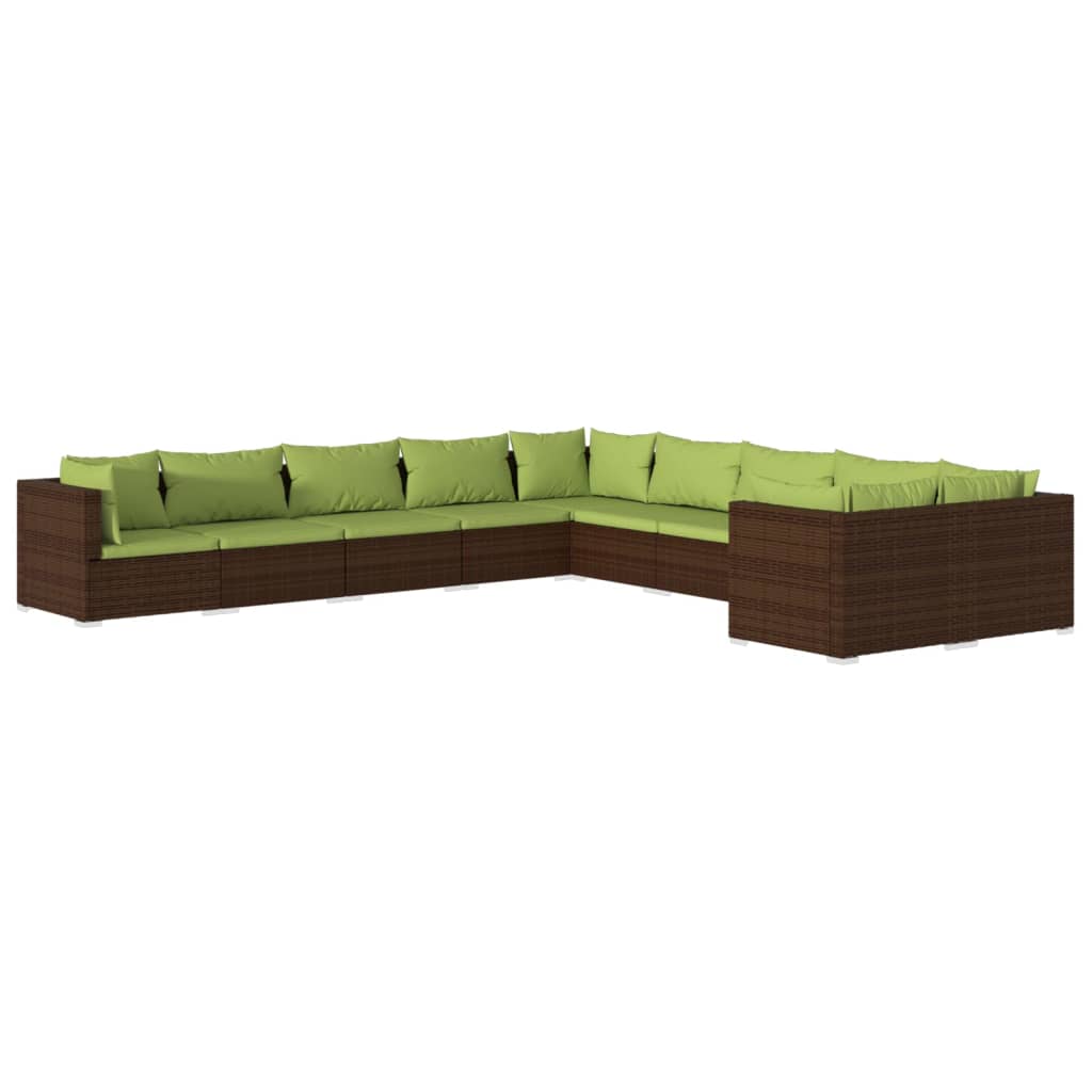 10-tlg. Garten-Lounge-Set mit Kissen Poly Rattan Braun