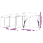 Partyzelt mit 10 Mesh-Seitenwänden Grün 3x12 m HDPE