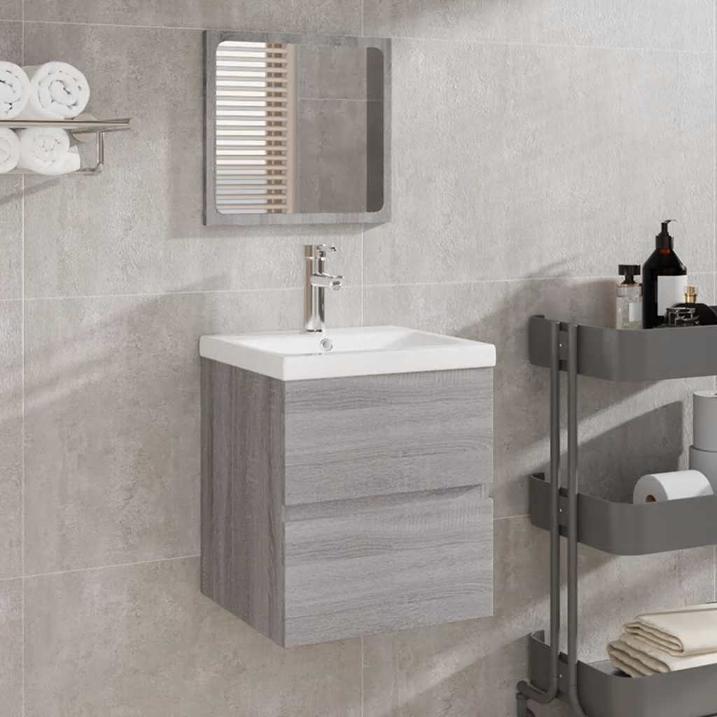Badschrank mit Spiegel Grau Sonoma Holzwerkstoff