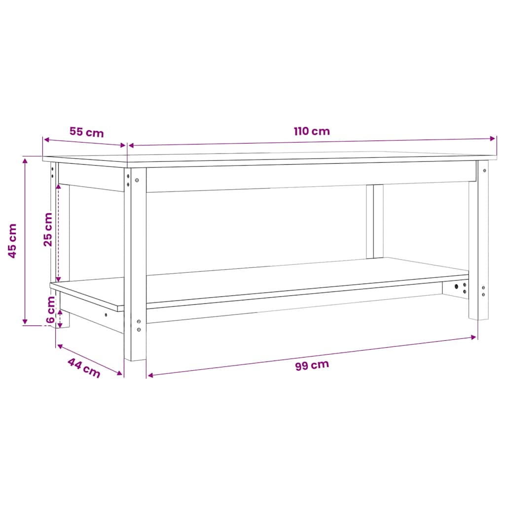 Couchtisch Grau 110x55x45 cm Massivholz Kiefer