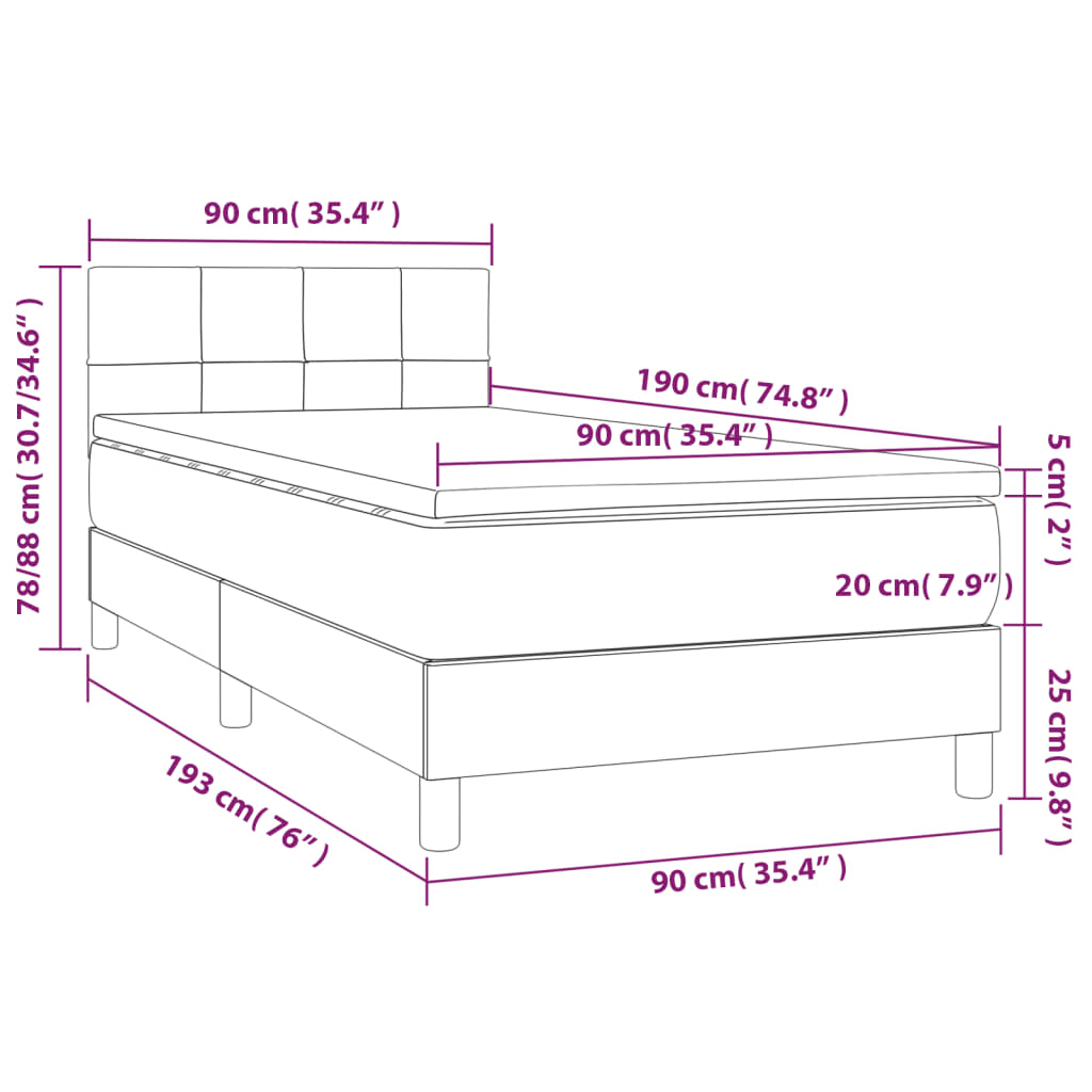 Boxspringbett mit Matratze & LED Dunkelgrau 90x190 cm Samt