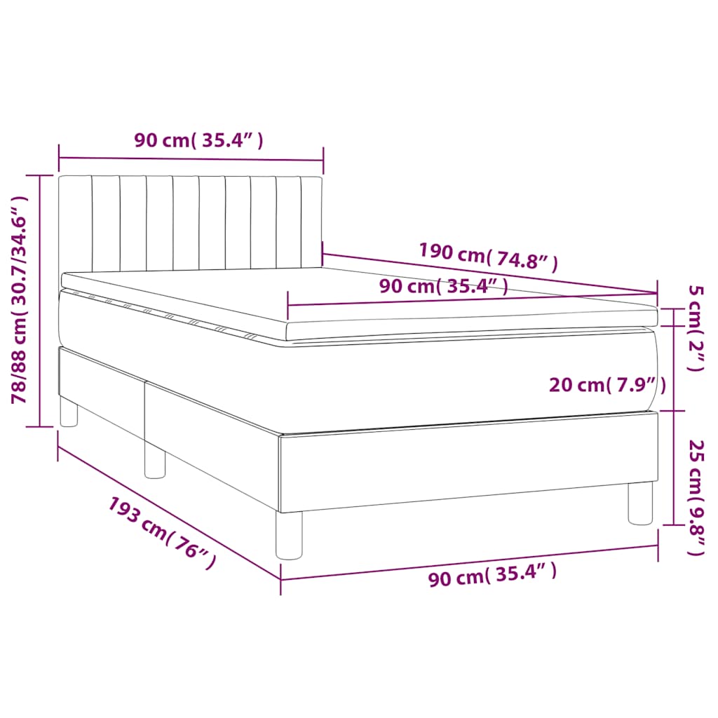 Boxspringbett mit Matratze & LED Dunkelblau 90x190 cm Samt