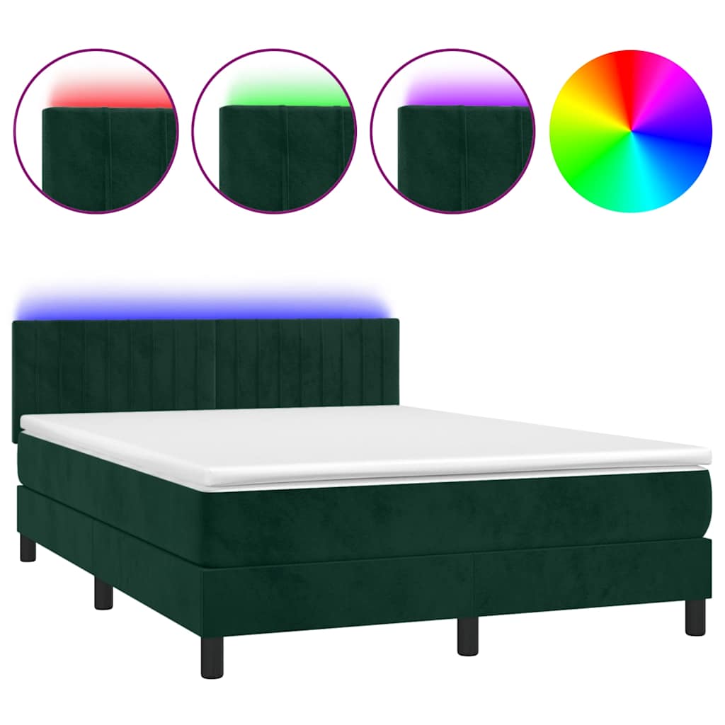 Boxspringbett mit Matratze & LED Dunkelgrün 140x190 cm Samt