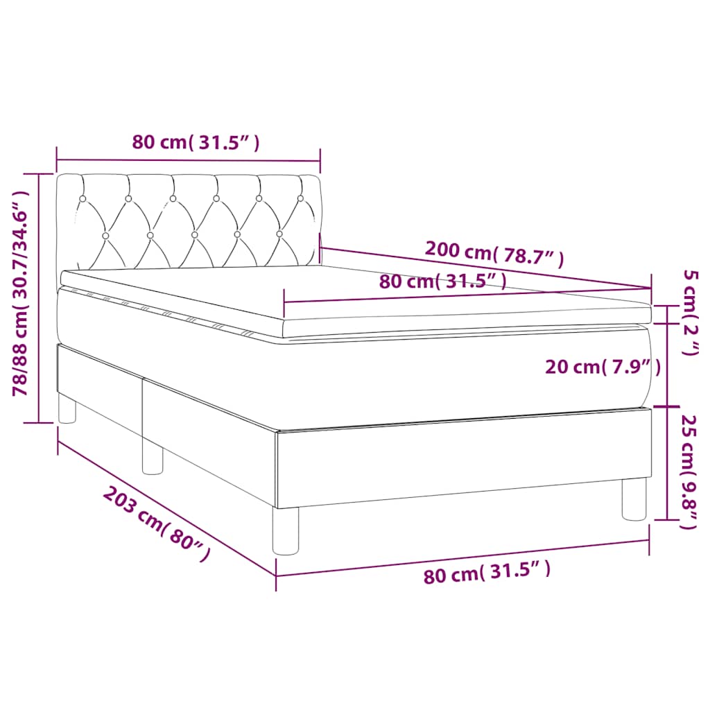 Boxspringbett mit Matratze & LED Dunkelblau 80x200 cm Samt
