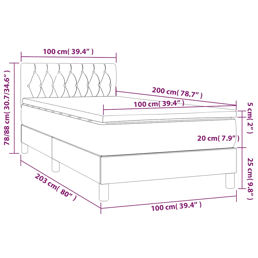 Boxspringbett mit Matratze & LED Schwarz 100x200 cm Samt