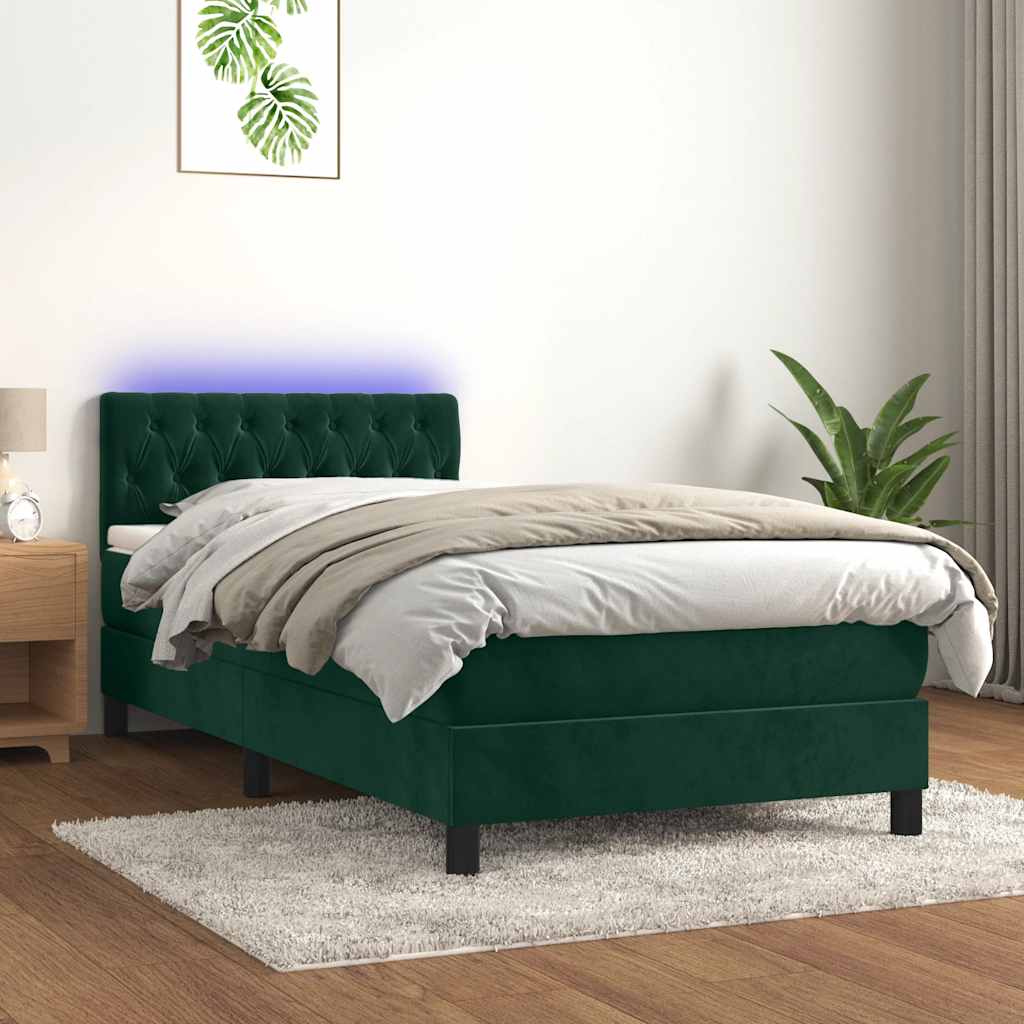 Boxspringbett mit Matratze & LED Dunkelgrün 100x200 cm Samt