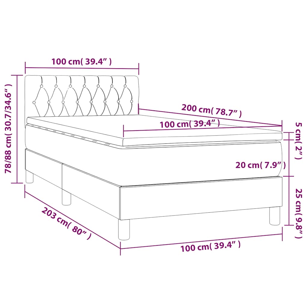 Boxspringbett mit Matratze & LED Dunkelblau 100x200 cm Samt