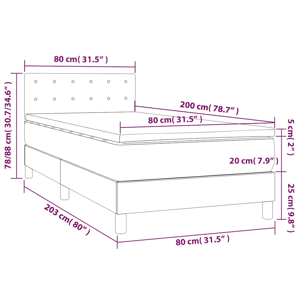 Boxspringbett mit Matratze & LED Schwarz 80x200 cm Samt
