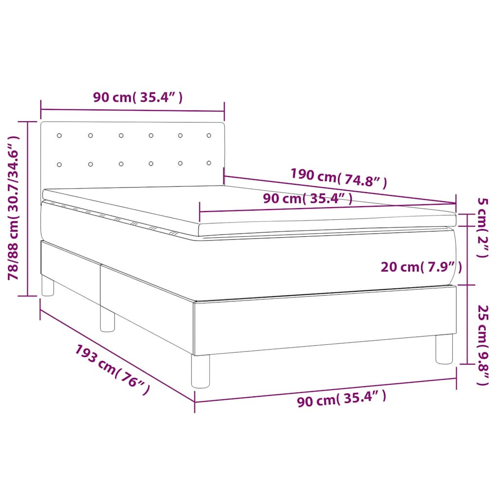 Boxspringbett mit Matratze & LED Dunkelblau 90x190 cm Samt