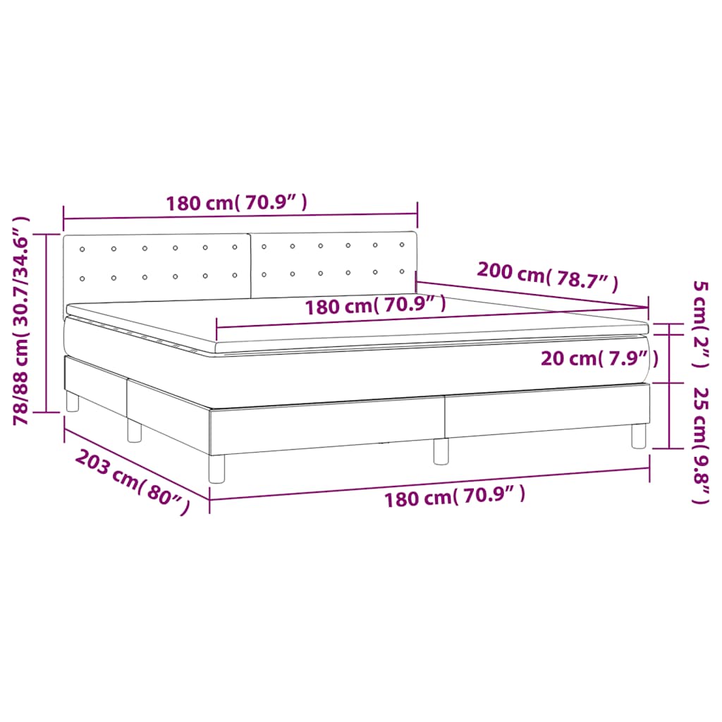 Boxspringbett mit Matratze & LED Schwarz 180x200 cm Samt