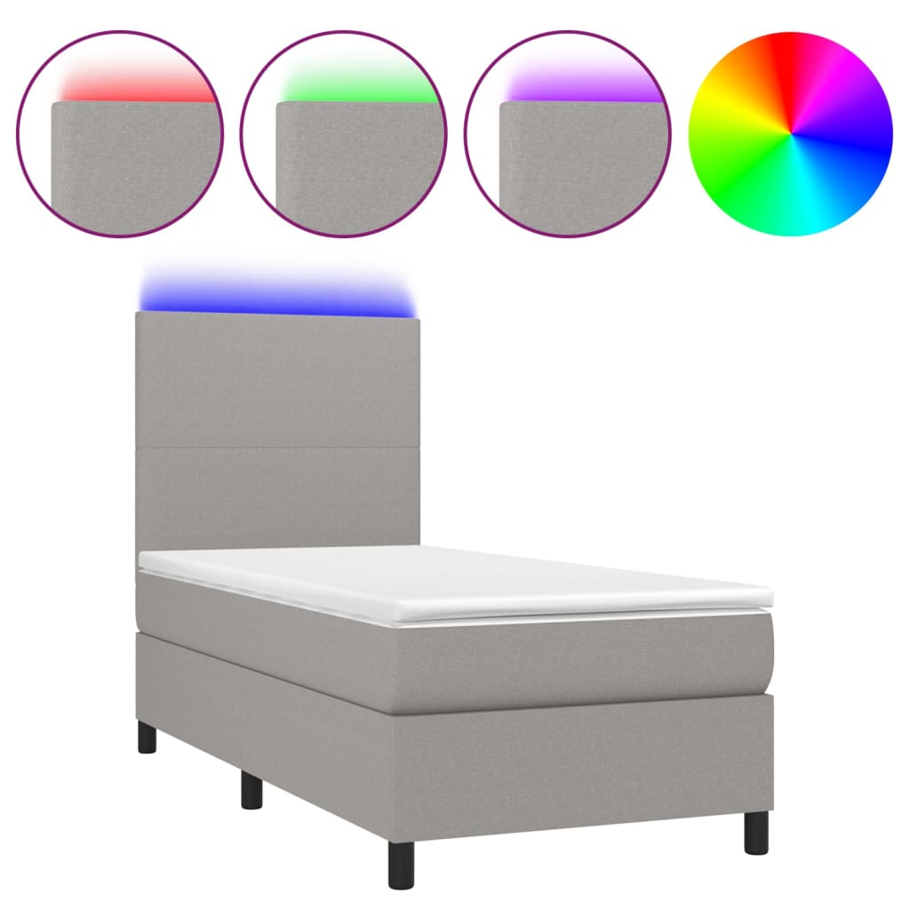 Boxspringbett mit Matratze & LED Hellgrau 100x200 cm Stoff
