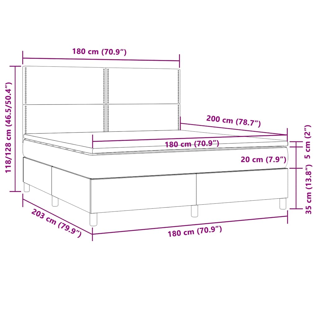 Boxspringbett mit Matratze & LED Taupe 180x200 cm Stoff