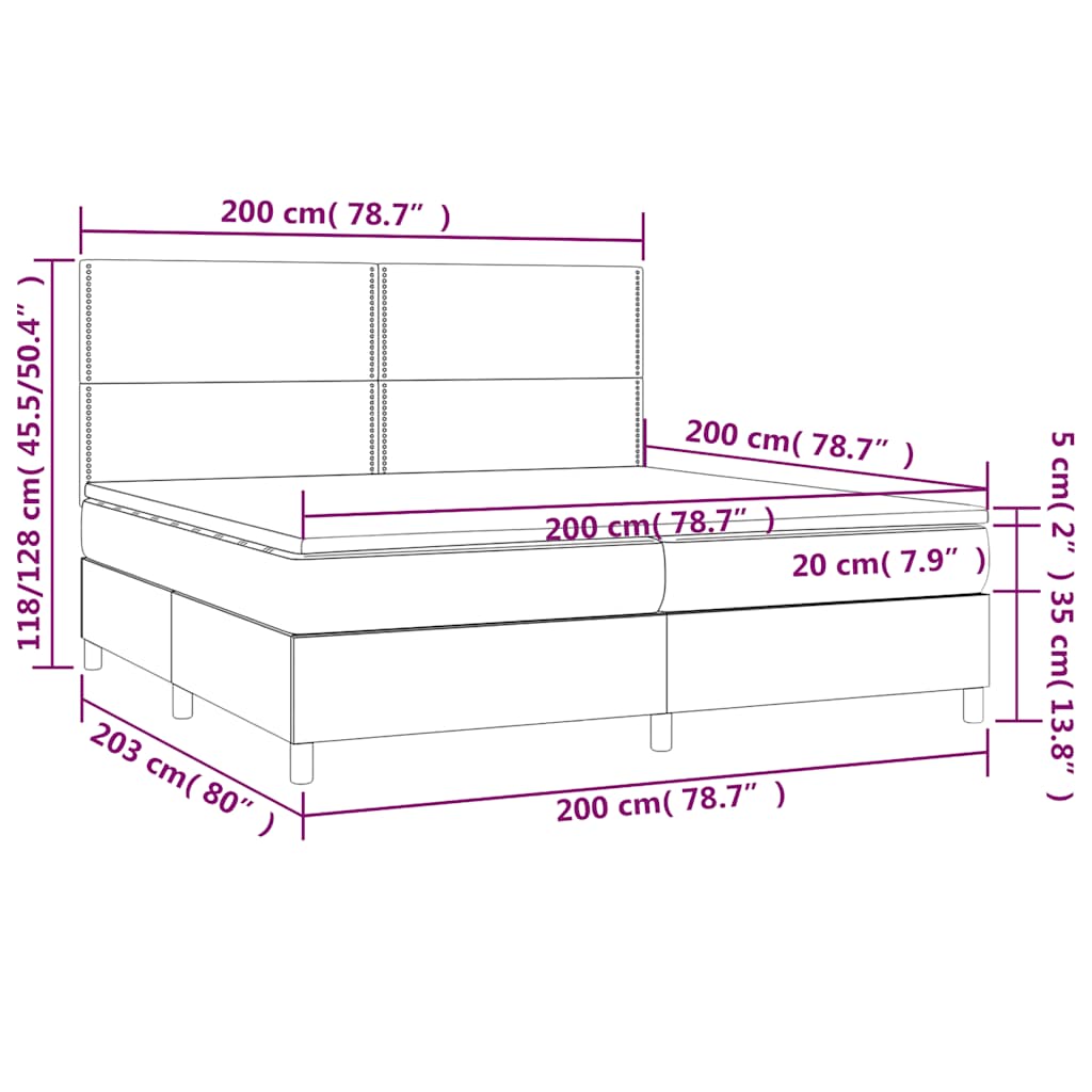 Boxspringbett mit Matratze & LED Schwarz 200x200 cm Stoff