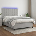 Boxspringbett mit Matratze & LED Hellgrau 140x190 cm Stoff