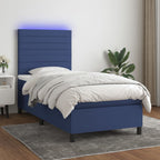 Boxspringbett mit Matratze & LED Blau 90x200 cm Stoff