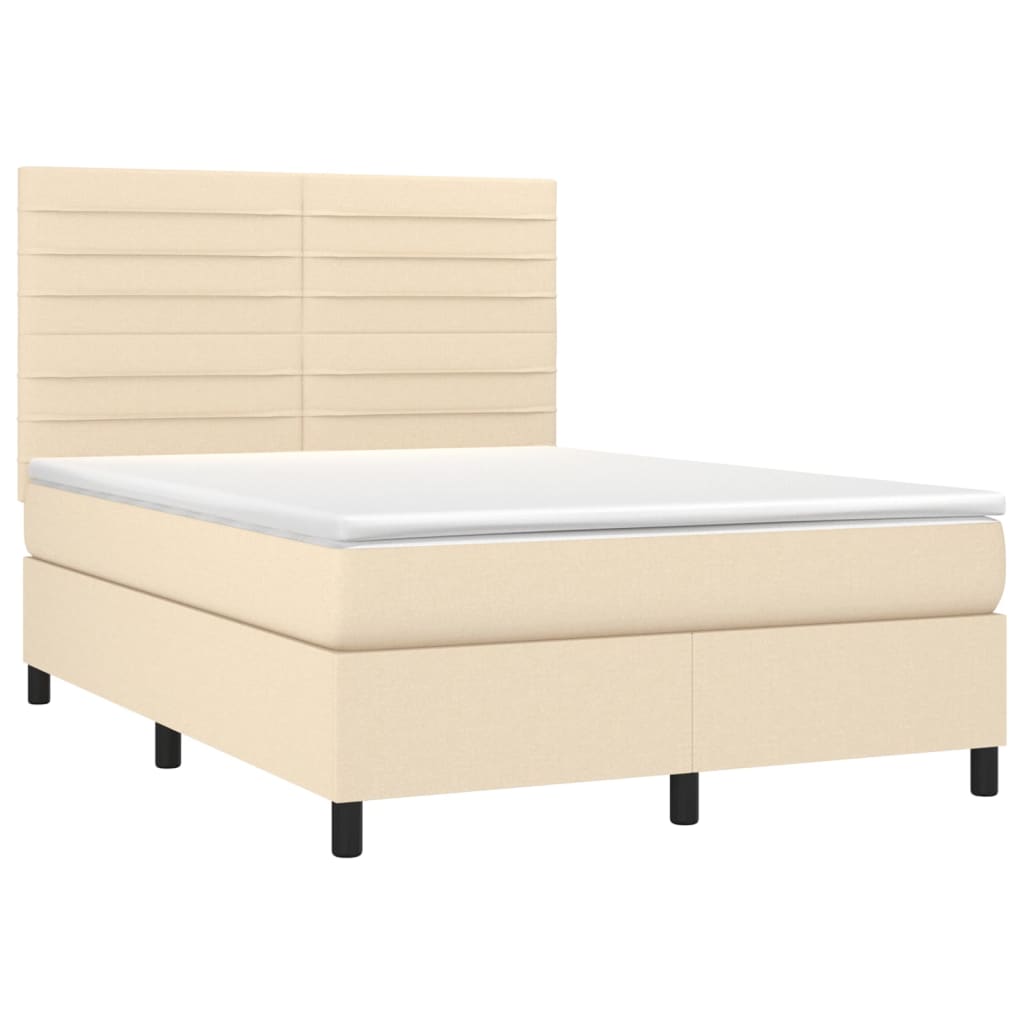 Boxspringbett mit Matratze & LED Creme 140x190 cm Stoff