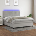 Boxspringbett mit Matratze & LED Hellgrau 180x200 cm Stoff