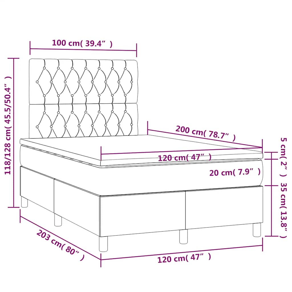 Boxspringbett mit Matratze & LED Schwarz 120x200 cm Stoff