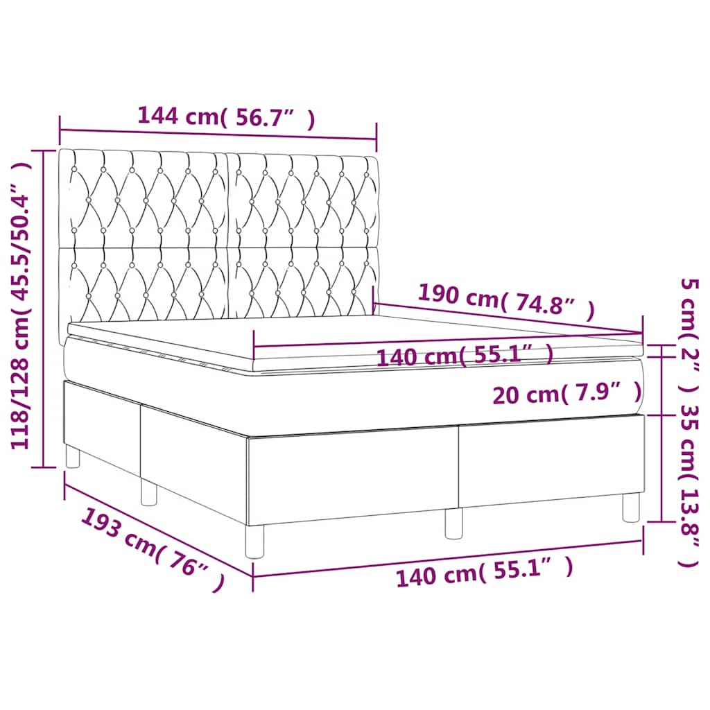 Boxspringbett mit Matratze & LED Schwarz 140x190 cm Stoff