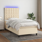 Boxspringbett mit Matratze & LED Creme 90x200 cm Stoff