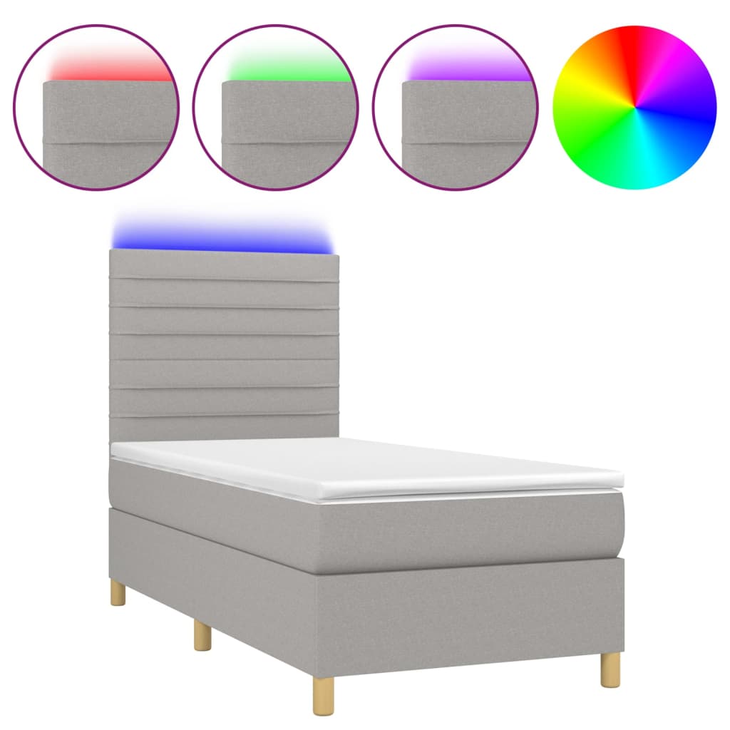 Boxspringbett mit Matratze & LED Hellgrau 90x190 cm Stoff