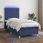 Boxspringbett mit Matratze & LED Blau 90x190 cm Stoff