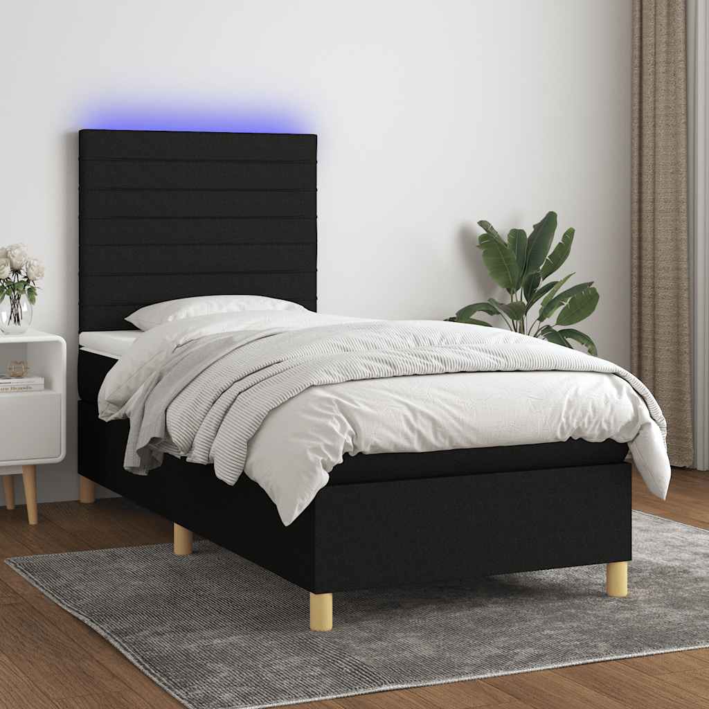 Boxspringbett mit Matratze & LED Schwarz 90x200 cm Stoff