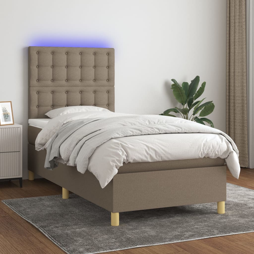 Boxspringbett mit Matratze & LED Taupe 100x200 cm Stoff
