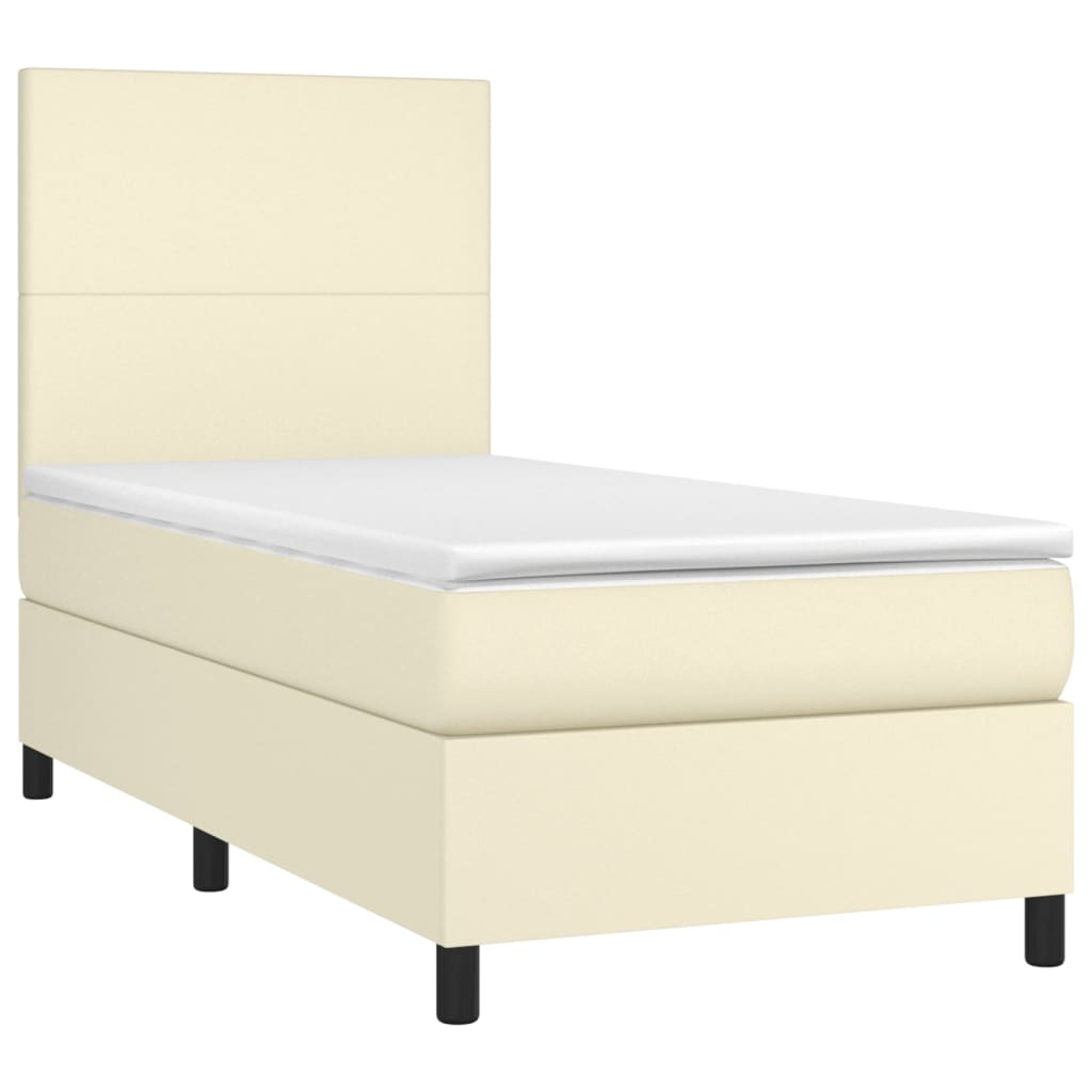 Boxspringbett mit Matratze & LED Creme 80x200 cm Kunstleder