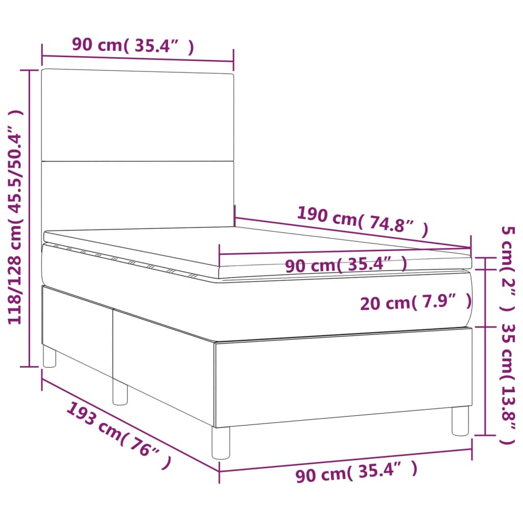 Boxspringbett mit Matratze & LED Cappuccino-Braun 90x190cm