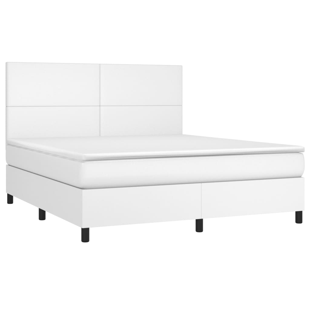 Boxspringbett mit Matratze & LED Weiß 160x200 cm Kunstleder