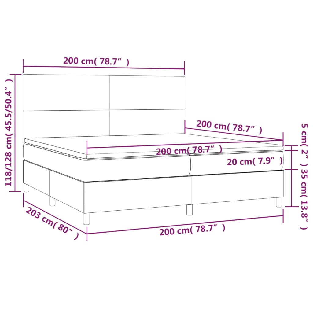 Boxspringbett mit Matratze & LED Creme 200x200 cm Kunstleder