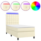Boxspringbett mit Matratze & LED Creme 90x200 cm Kunstleder