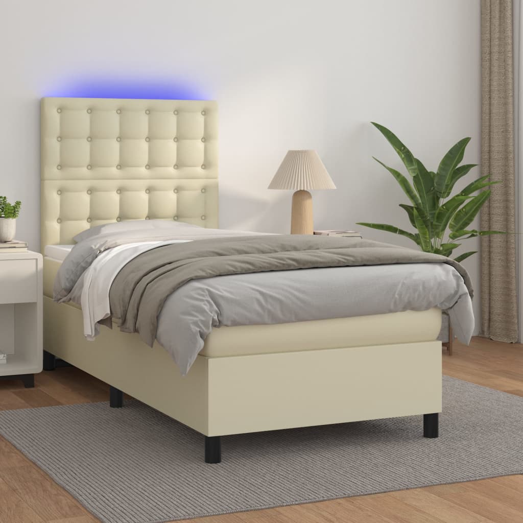 Boxspringbett mit Matratze & LED Creme 90x200 cm Kunstleder