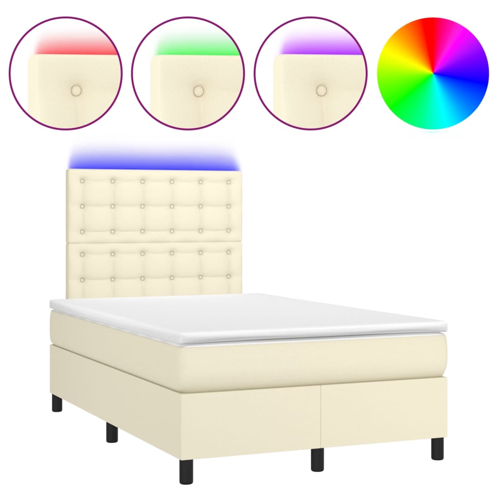 Boxspringbett mit Matratze & LED Creme 120x200 cm Kunstleder