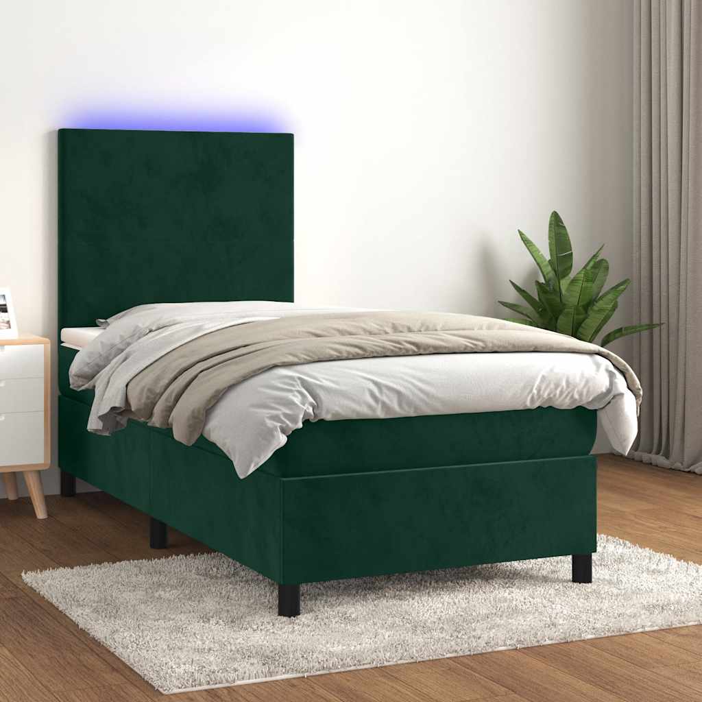 Boxspringbett mit Matratze & LED Dunkelgrün 90x190 cm Samt