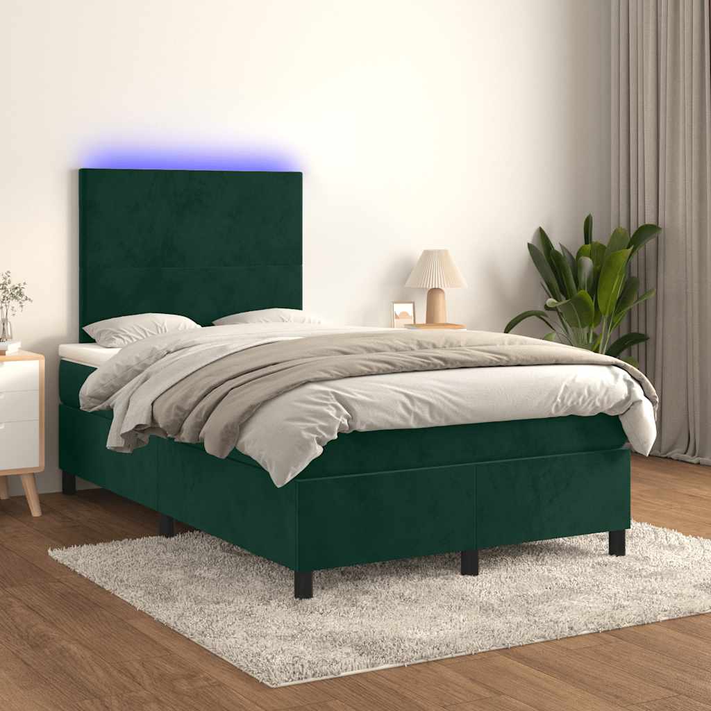 Boxspringbett mit Matratze & LED Dunkelgrün 120x200 cm Samt