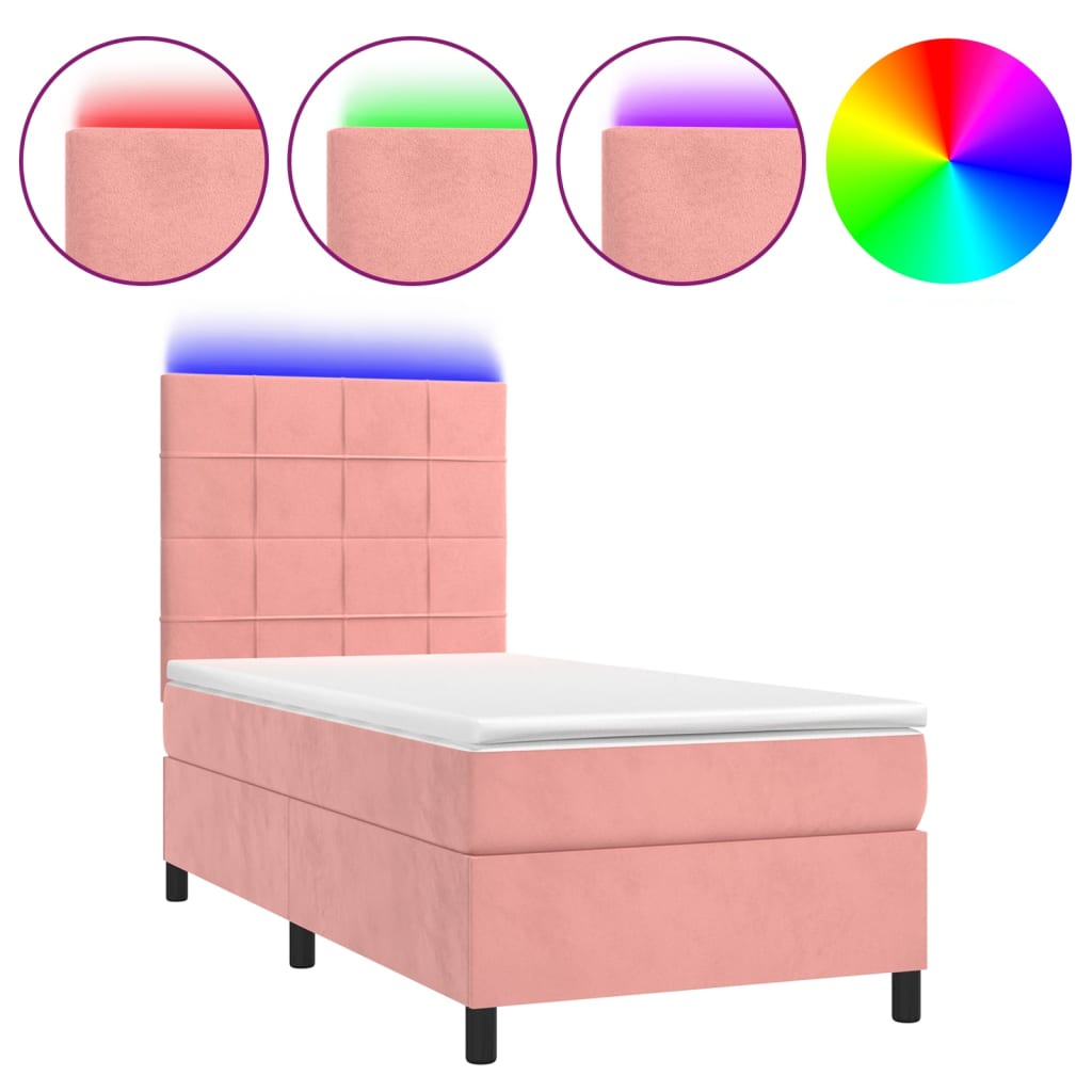 Boxspringbett mit Matratze & LED Rosa 90x190 cm Samt