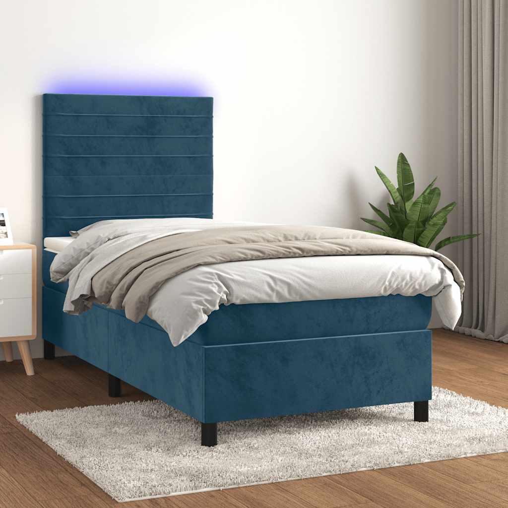 Boxspringbett mit Matratze & LED Dunkelblau 90x200 cm Samt